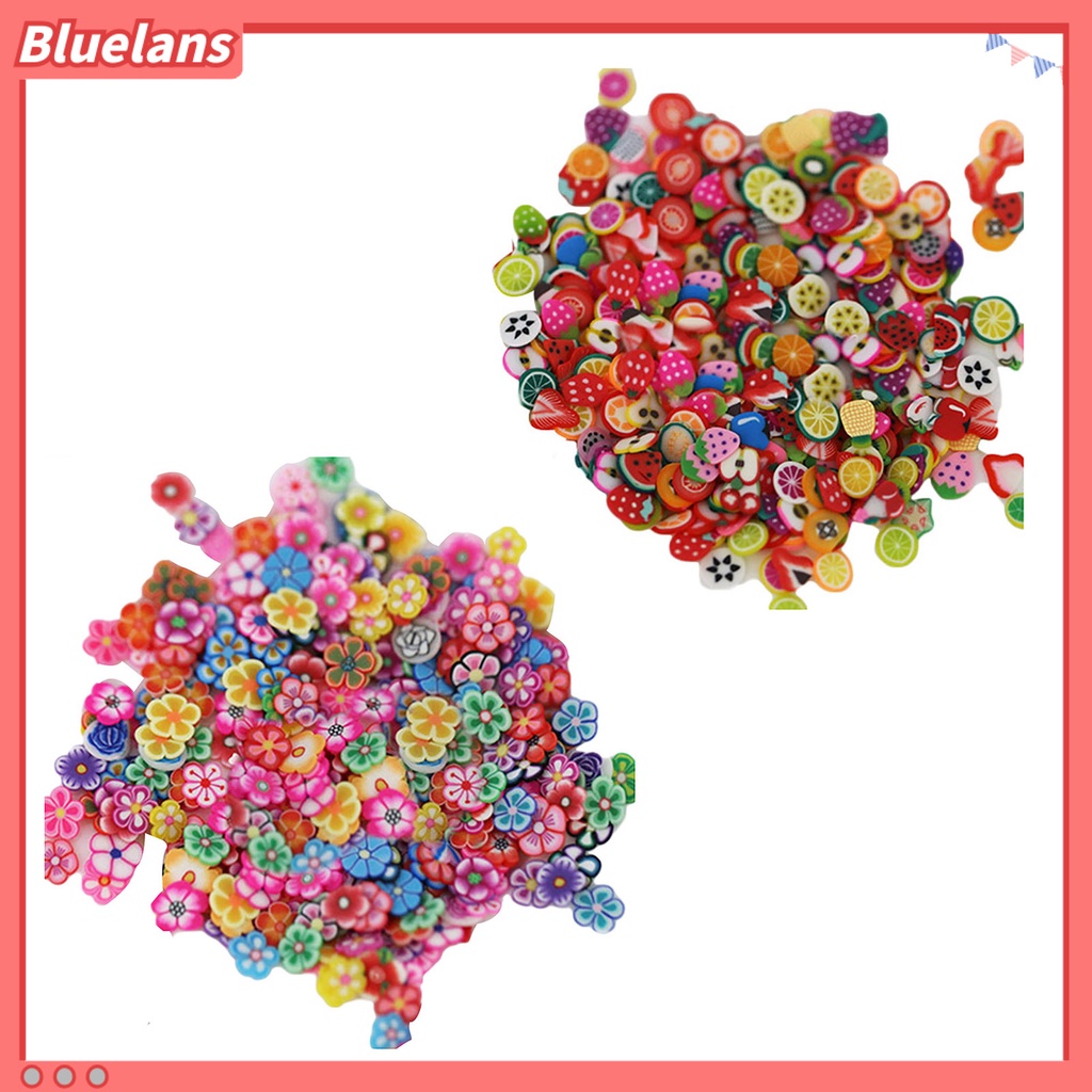 Bluelans 1000Pcs Stiker Kuku 3D Motif Buah / Bunga Bahan Keramik Untuk Nail Art