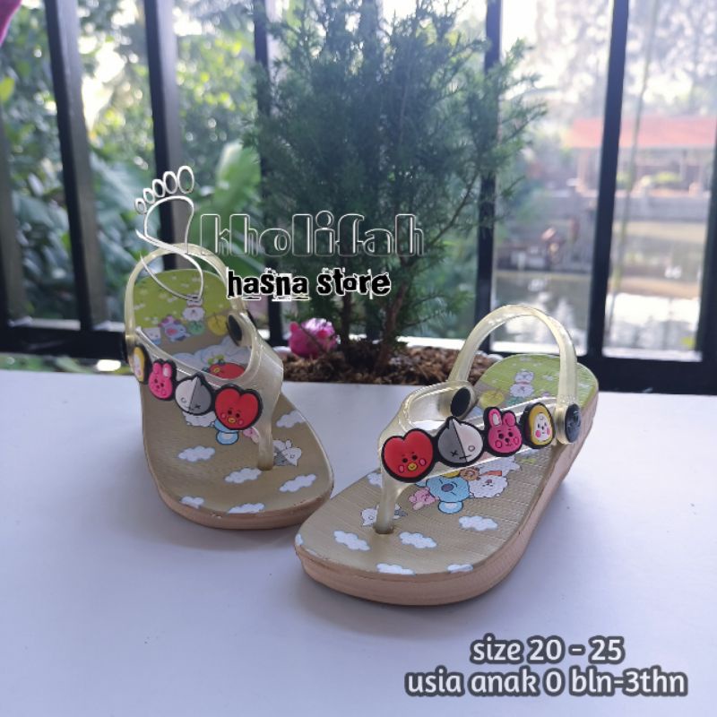 SANDAL ANAK PEREMPUAN JEPIT TALI BELAKANG KARAKTER BT21 BTS IMUT LUCU 20-25 393e