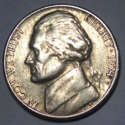 koin 5 cent USA amerika liberty tahun 1974.