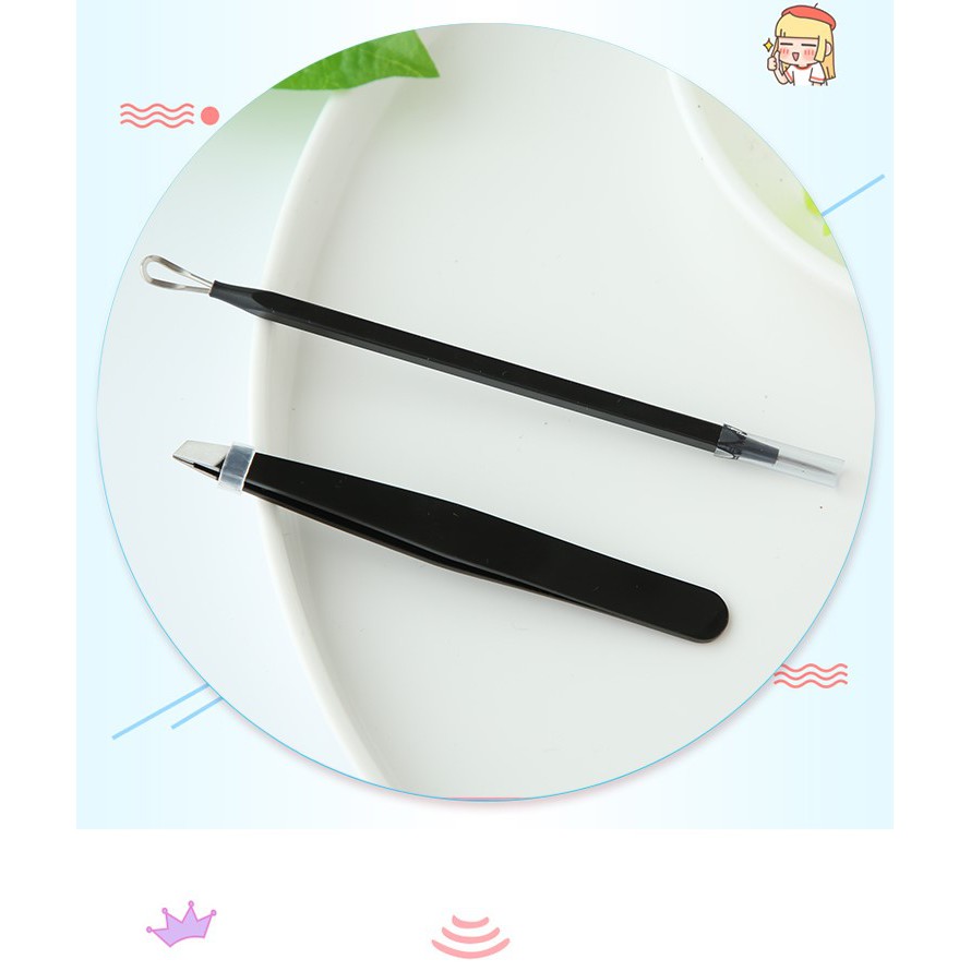 ILAHUI Eyebrow Clip+Acne Needle Set Elegant Black / Health &amp; Beauty