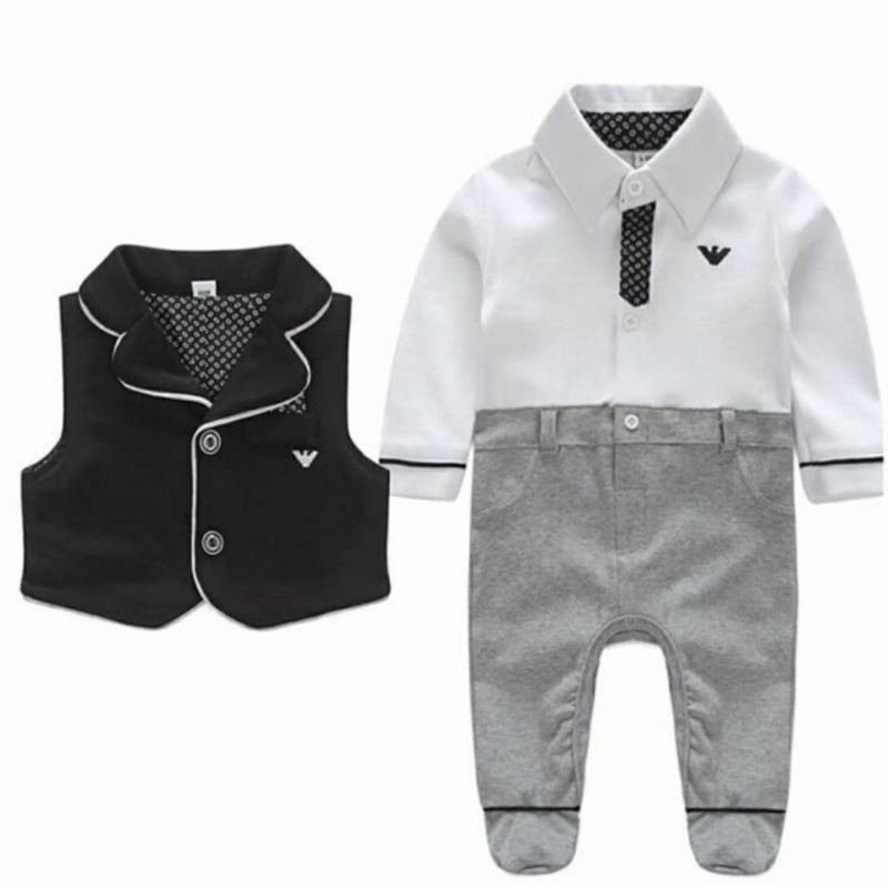 jas bayi  / romper jas baby boy / jumper jas baby / baju baby romper tuxedo giorgio armani