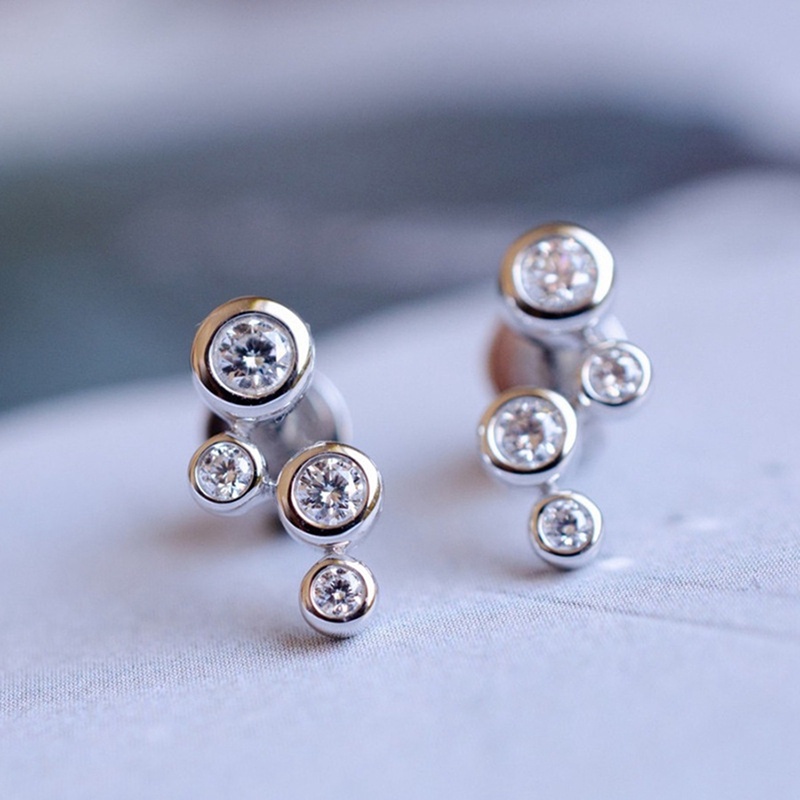 Anting Stud Bentuk Kunci Bulat Bahan Cubic Zirconia Warna Silver Gaya Minimalis Untuk Wanita