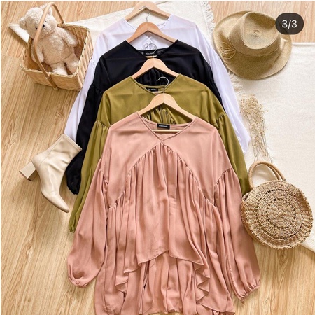 Blouse dealova outer ceruty babydoll / Blouse wanita leher V neck