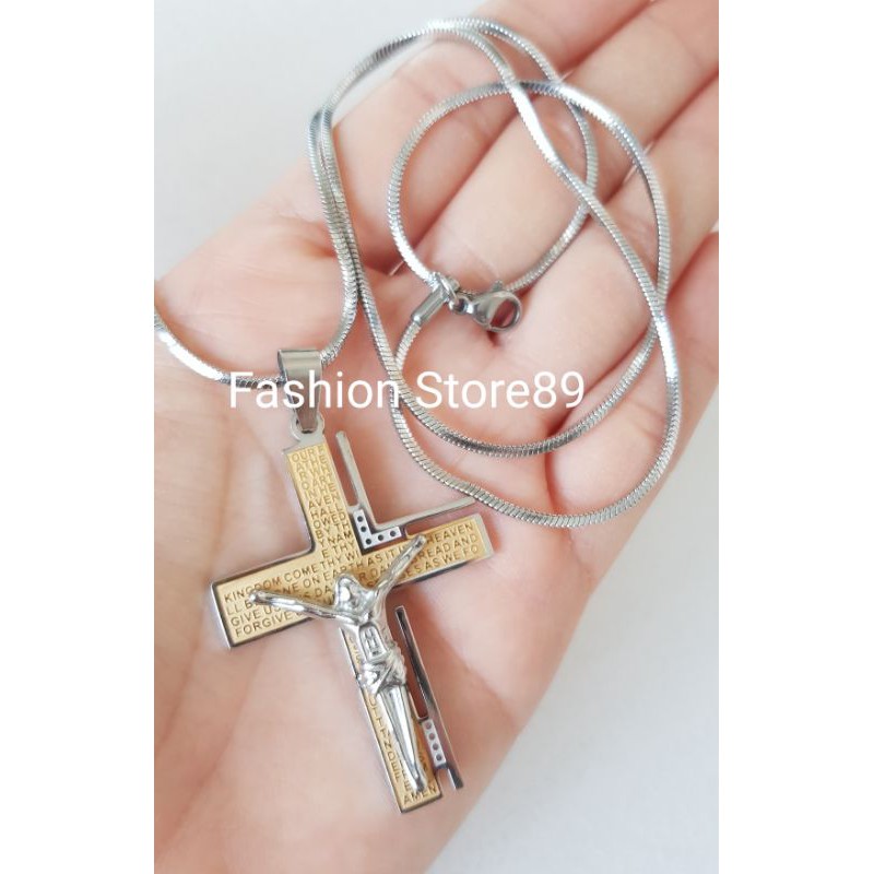 fashion import rohani kalung salib import kombinasi titanium gold white jesus antikarat selamanya