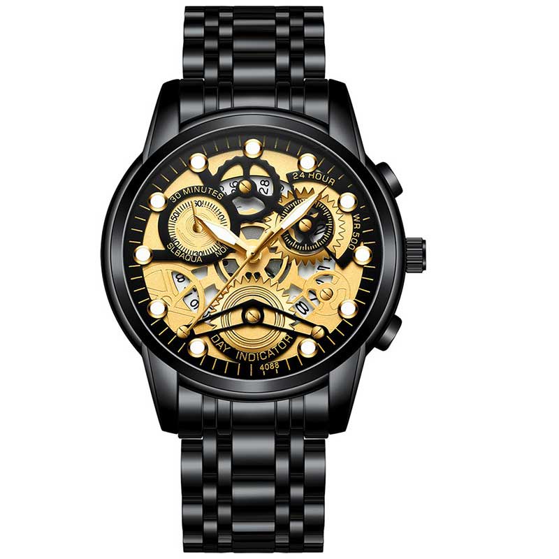 ORIGINAL FNGEEN 4088 Jam Tangan Pria Luxury Stainless Steel Quartz Original Anti Air Watch + Kotak