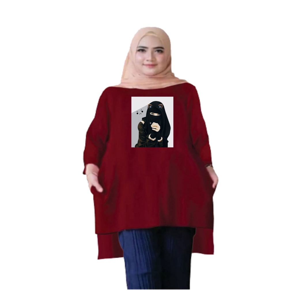 Tunik HIJAB Cadar Hitam/All size XL-XXL/Jumbo Ld 110-130