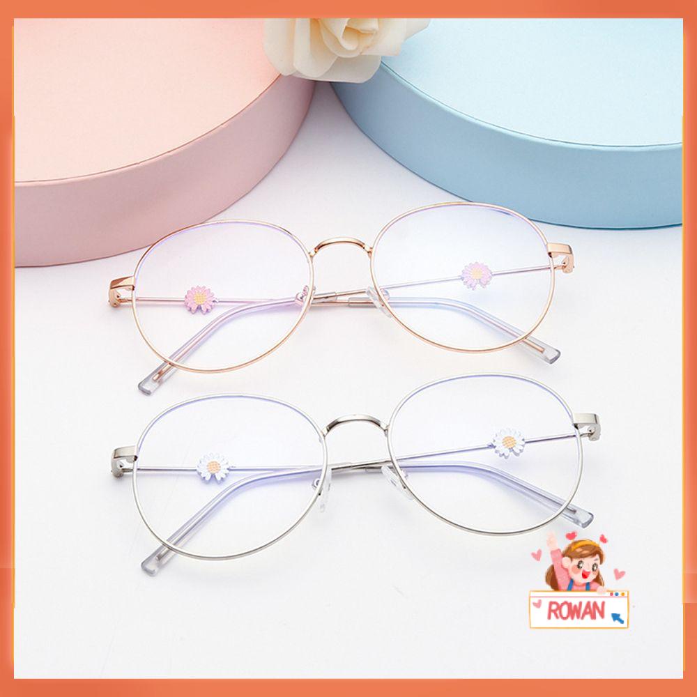 ❈ROWAN❈ -1.0~-4.0 Vintage Eyeglasses Reduces Eye Strain Anti-UV Blue Rays Radiation Myopia Glasses Metal Round Frame Ultralight High-definition Unisex Flat Mirror Eyewear/Multicolor