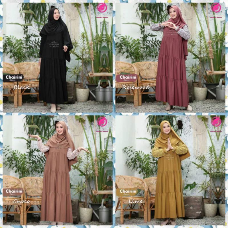 Chairini Gamis Wanita Terbaru Polos Kombinasi Brukat Gamis Pesta Simple Elegant Ori fania Hijab Gami