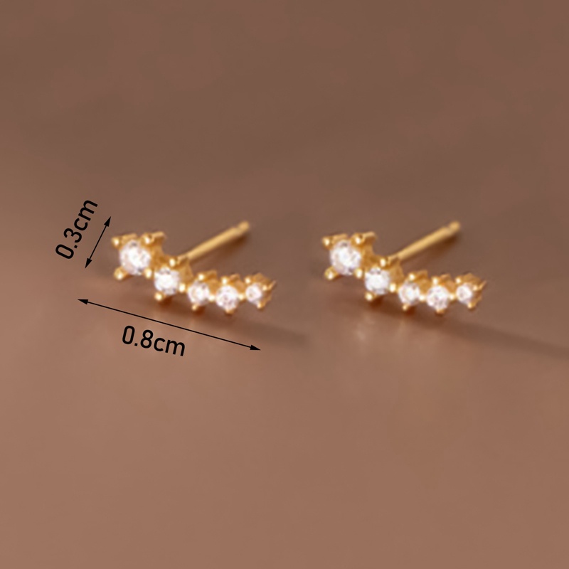 Anting Stud Mini Bahan 925 Sterling Silver Aksen Zircon Gaya Korea Untuk Wanita