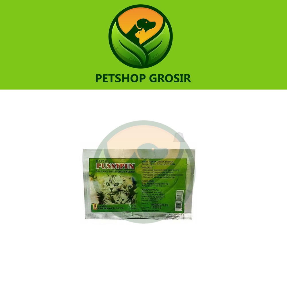 PUSSYPEN Obat anti infeksi untuk kucing - pilek luka demam isi 10 kaps