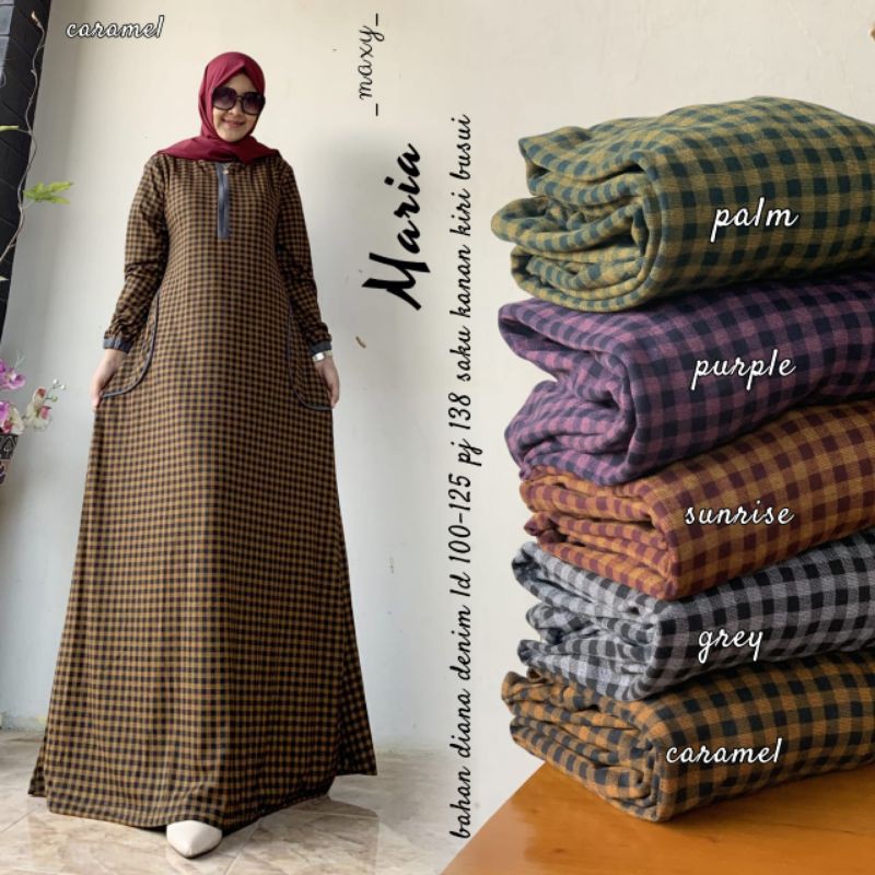 gamis Diana denim kotak kecil