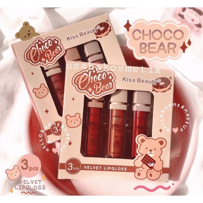 BEST PRICE!! KISS BEAUTY LIPGLOSS CHOCO BEAR ISI 3PC NO. 70228