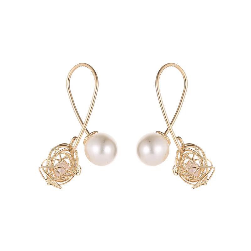 Anting Mutiara Ala Korea Hiasan Kristal/Woman Fashion Sweet U-Shaped Pearl Dangle Drop Anting Hooks-Aks-66