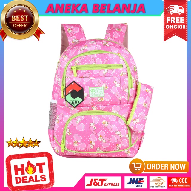 Ransel Sekolah Murah Anak Cewek Cahaya Boneka Warna Pink Hijau Free Tempat Pensil dan Raincover