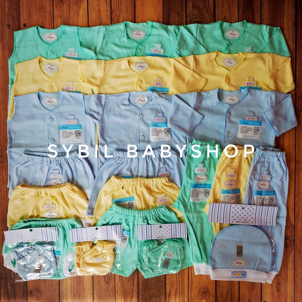 Paket Lengkap Baju Bayi NB Miyo Mix Putih Salur Warna 0-6 Bln Isi 31 Pcs | Kado Bayi-MY FULL WARNA 3-6 M