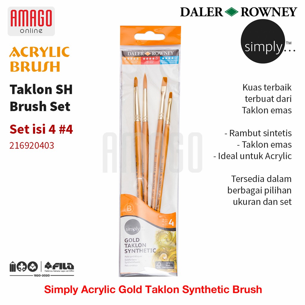 

DALER-ROWNEY Simply Acrylic Gold Taklon Brush Set 4 pcs #4 - 216920403