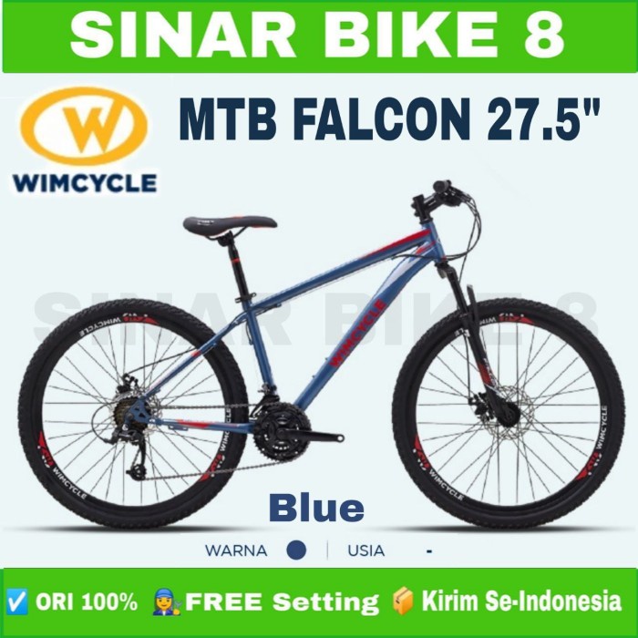 Sepeda Gunung MTB WIMCYCLE FALCON Ukuran 27.5 Inch 3x8 Speed Rem Cakram