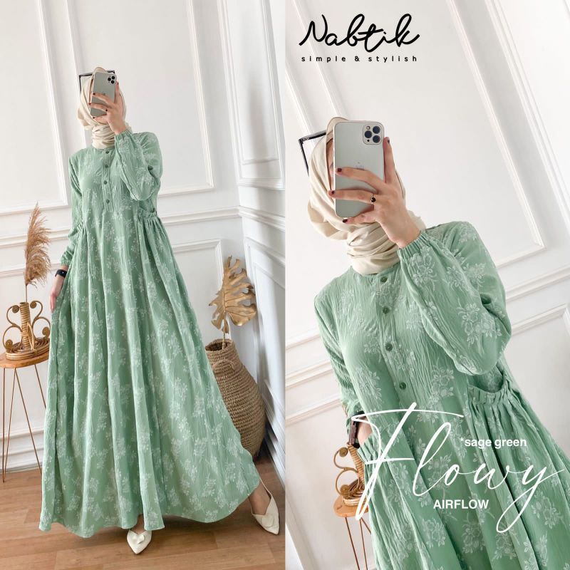 READY FLOWY DRESS ORI NABTIK GAMIS AIRFLOW MOTIF TERBARU