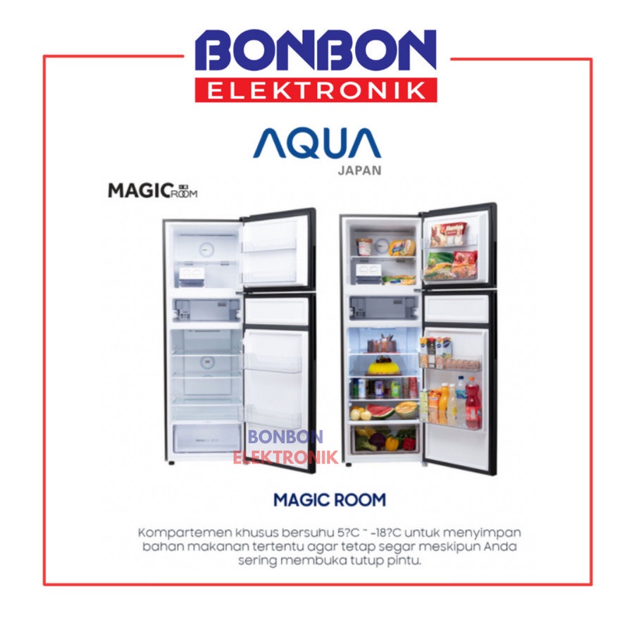 AQUA Kulkas 2 Pintu AQR 385IG(BK) / 385 IG BK / AQR385IGBK Inverter