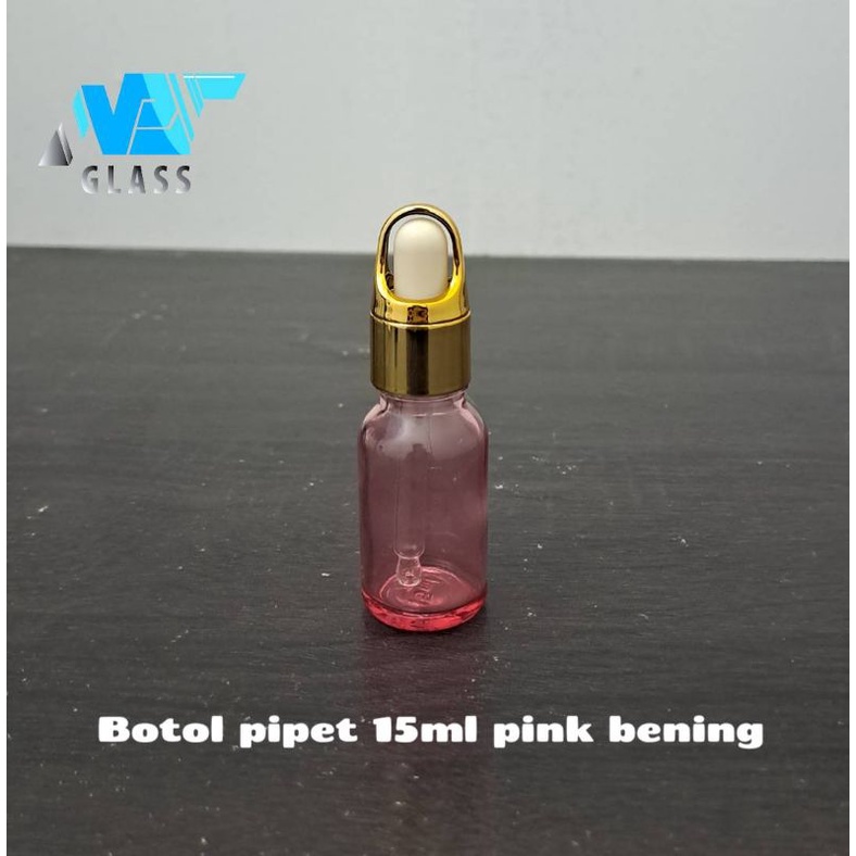 botol pipet 15ml bening pink ring gold / botol kaca serum 15ml