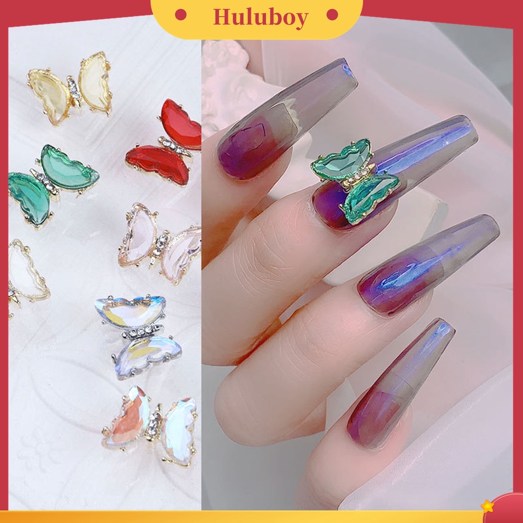 Huluboy Huluboy♡ 5pcs / Set Ornamen Kupu-Kupu Kristal 3D Warna-Warni Untuk Manicure