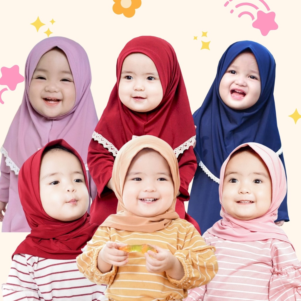 Jilbab Anak Bayi Perempuan Aiska Renda Manis Jersey Import Newborn 1 2 3 4 5 6 tahun / Jilbab Bayi Hijab Instant Lace Renda / Kerudung Anak /  Sabyan Hijab /  Pashmina Instan Anak