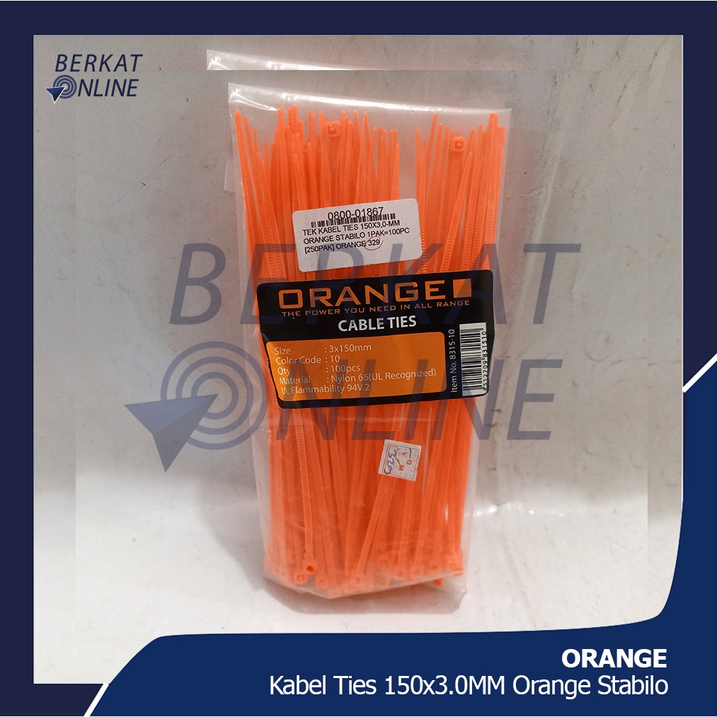 

ORANGE Kabel Ties 150x3mm Warna Orange Stabilo