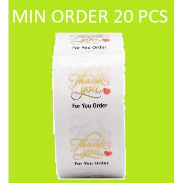 

TQ047 Per Pcs Sticker Label Logo Tempel Thank You For Your Order Transparant Gold Red Heart D 2.5 Cm