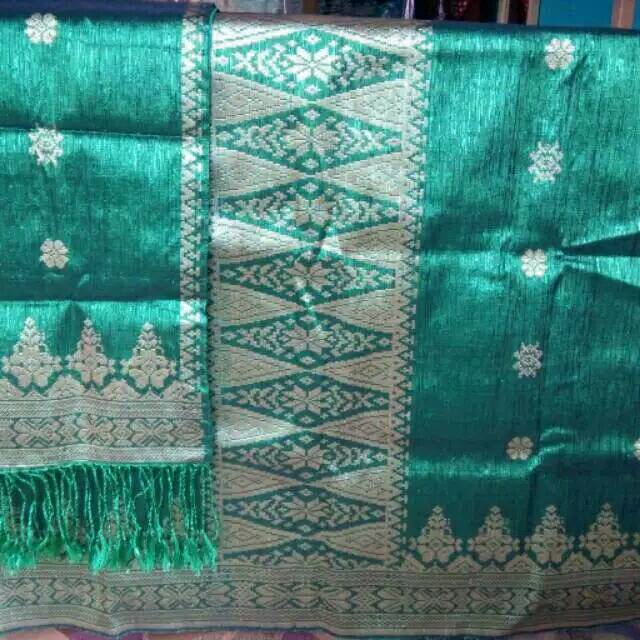 Kain Songket Tenun Silungkang Warna Hijau Dengan Benang Kristal