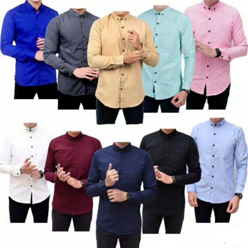 Kemeja Polos Pria Lengan Panjang Formal Ukuran M L XL Nyaman Kemeja Casual Kerja