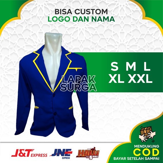 Almamater Almet Blazer Biru Polos Lis Kuning Sekolah Organisasi Kampus