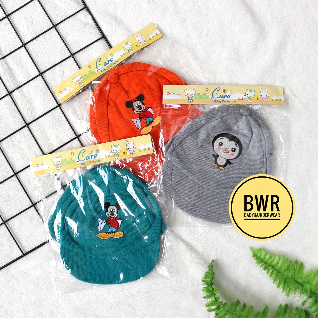 Topi Anak Bayi Laki Laki CARE Motif Bordir Kecil | 0-6 Bulan Topi Bayi Newborn Lucu - Bwr IX