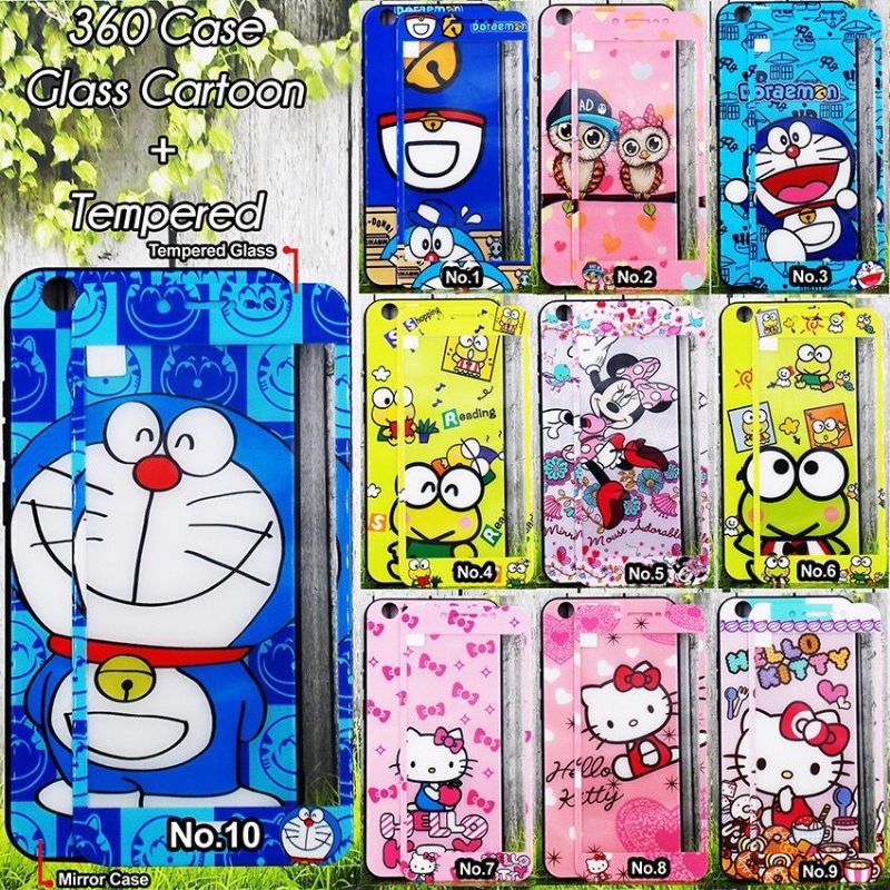 360 CASE GLASS CARTOON (BAHAN KACA) + TemperedFOR HP OPPO A83 F7 VIVO V7 V7+ V9 Y65 Y69 SAMSUNG A6 A6+ J6 IPHONE 7G 8G 7+ 8+ X Xs #casemurah