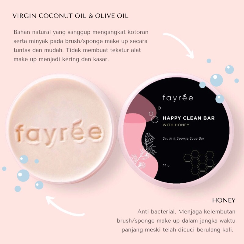 Fayree Happy Clean Bar With Honey / Sabun Kuas dan Beauty Blender / Brush &amp; Sponge Soap Bar Cleanser