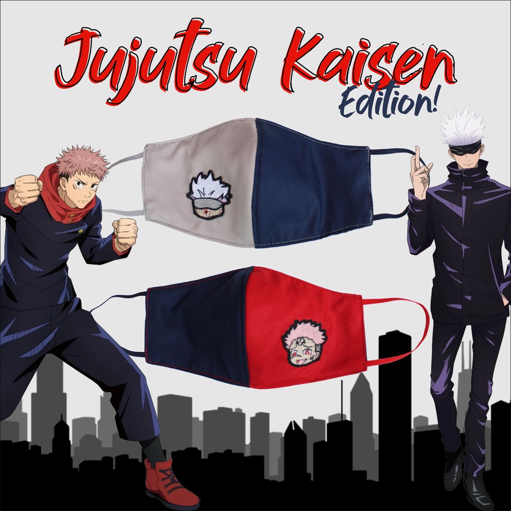 Masker Anime Jujutsu Kaisen Katun 4 Ply Lapis Patch Bordir Tali Karet Itadori Sukuna Satoru Gojo Duc