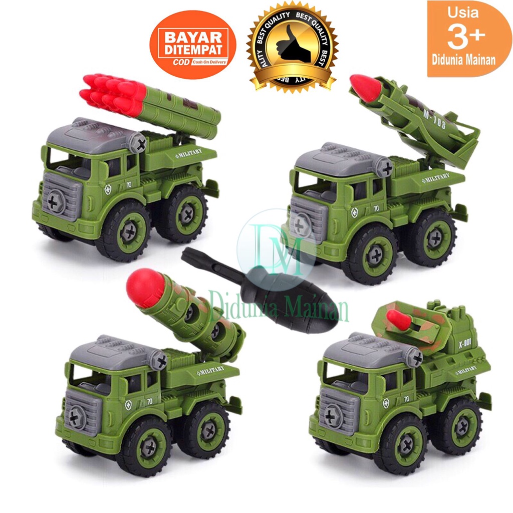 Mainan mobil mobilan anak kendaraan truk konstruksi pemadam militer bongkar pasang truck diy set 4 pcs