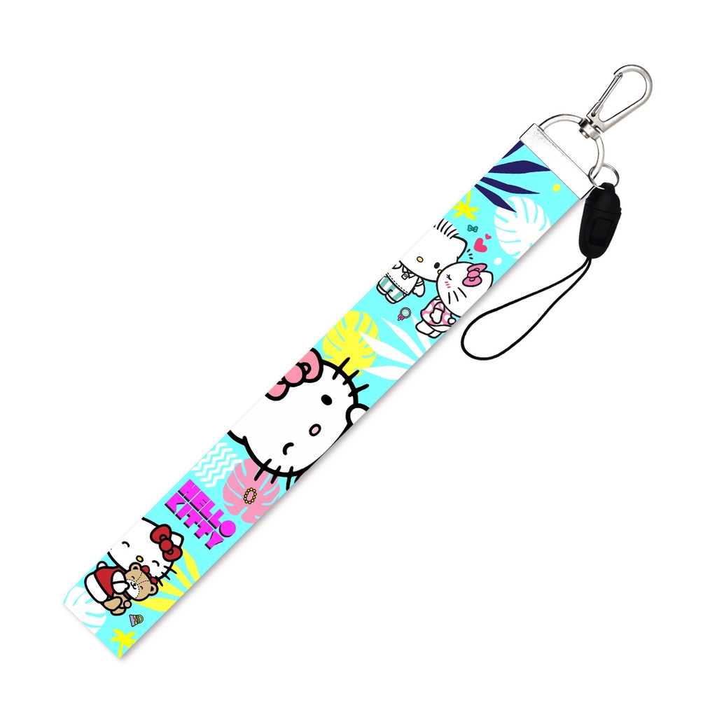 Tali lanyard Panjang Motif Kartun Kucing Warna pink Untuk Gantungan Kunci / Handphone