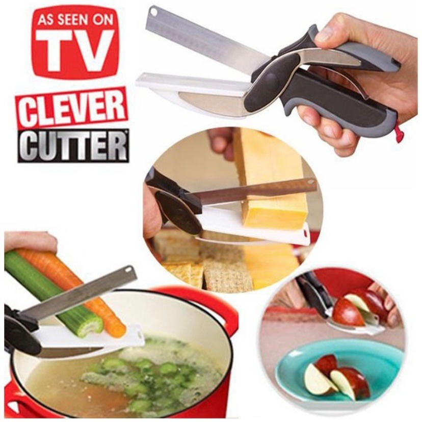 Clever Cutter 2 in 1 Pisau Gunting Dapur Dengan Talenan Cutting Board