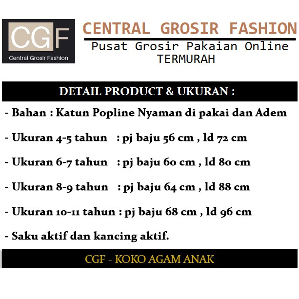 Koko Agam Anak Lengan Panjang - Central Grosir Fashion (CGF) - Usia 4 thn - 11 thn - Matt Katun Poplin