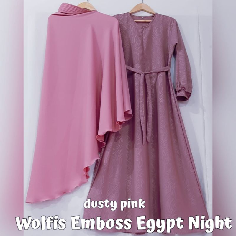 gamis syari wolfis embos motif-dasty pink egypt