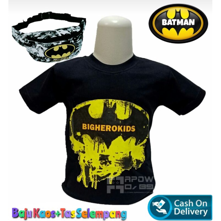 [COD] Paket hemat 2in1 t-shirt kaos anak laki laki dan tas selempang anak kaos oblong batman waistbag anak