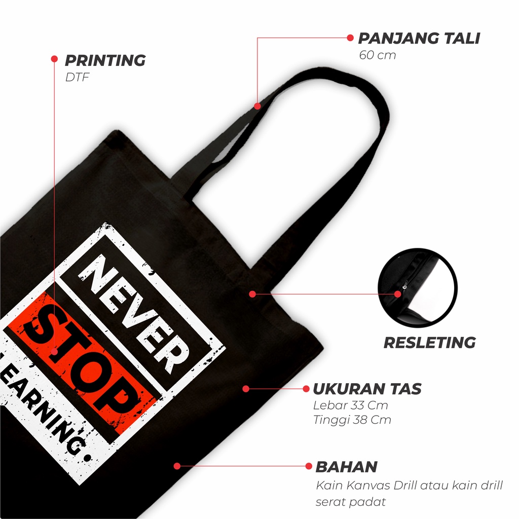 Sevine Totebag Tas Wanita Tote Bag Resleting Typography Black Series Hitam - BTB3
