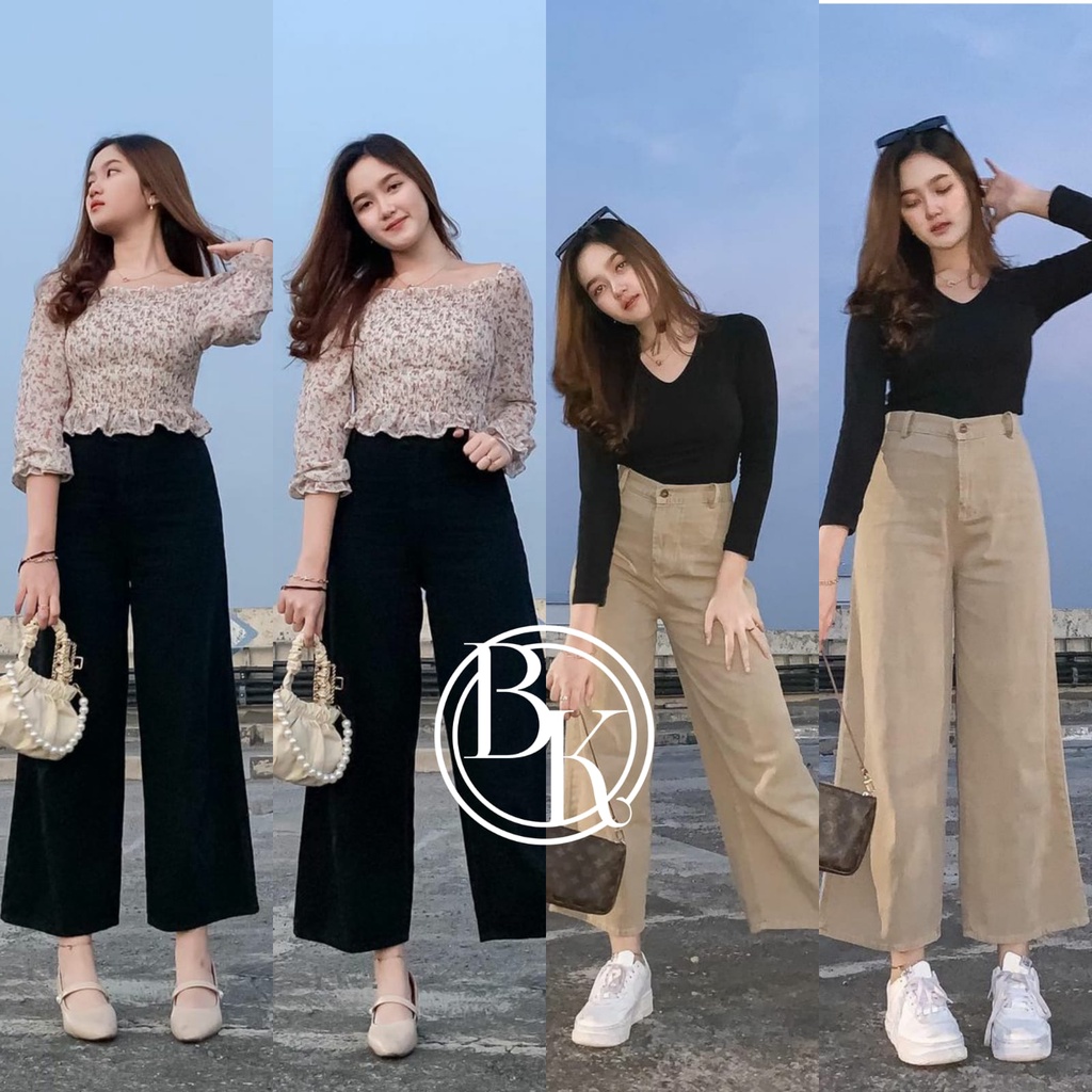 CELANA KULOT WANITA HIGHWAIST MOZZA JEANS - KULOT JEANS WARNA - KULOT HITAM - KULOT LATTE - KULOT PU