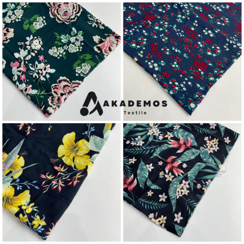 Kain Katun Rayon Viscose Motif Bunga Kembang