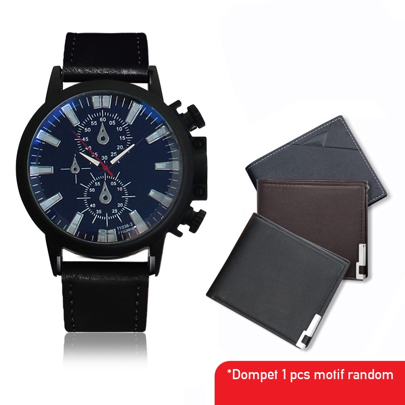 EN LIGNE - Jam Tangan Pria Set - Jam Tangan Gift - Jam Tangan Kado - Jam Tangan Dompet Set - Kado Ultah - Hampers-VARIANT 6A FB