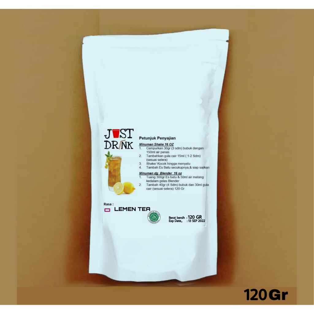 

JUST DRINK LEMON TEA Bubuk Minuman KUALITAS PREMIUM Ice Blend Milk Shake LEMON TEA 120 GR