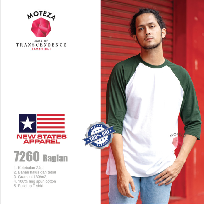 Kaos NSA ( New States Apparel ) Premium Cotton - 3/4 Raglan 7260 - S M L XL XXL