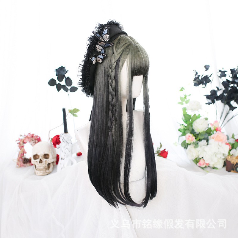 LOL-07 wig rambut palsu wanita gradasi gray hitam cosplay import