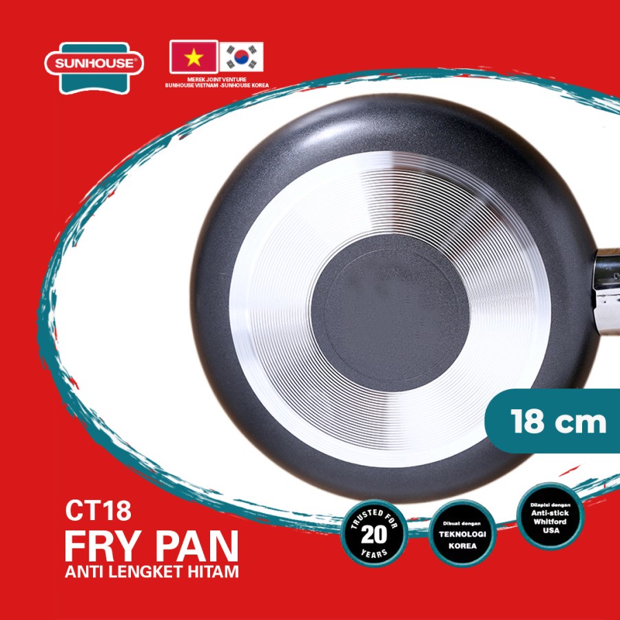 Sunhouse CT18 Plain Frypan Anti Lengket Hitam 18 cm 1 Pcs