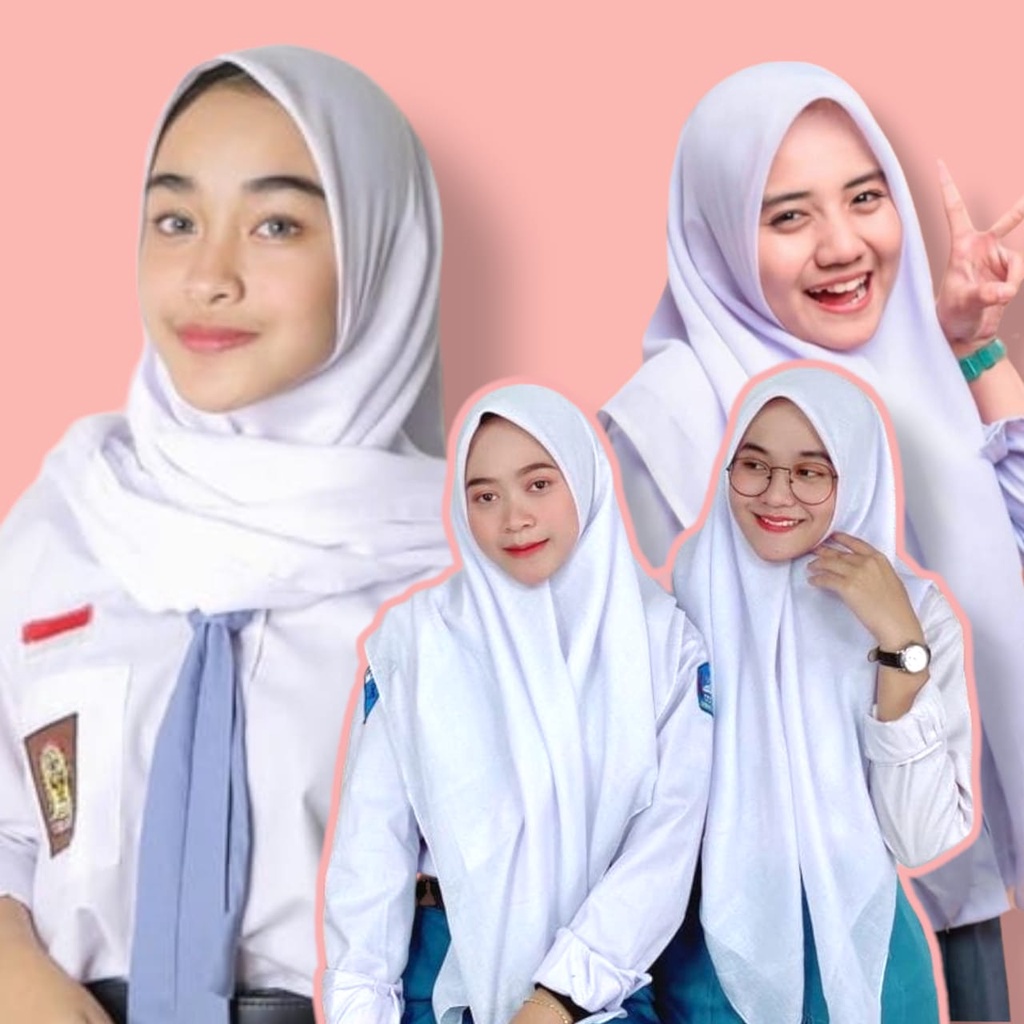 hijab sekolah smp jilbab segiempat polos krudung skolah sma jahit tepi putih bella square putih